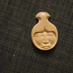 Carved Face Pendant in Light Beige